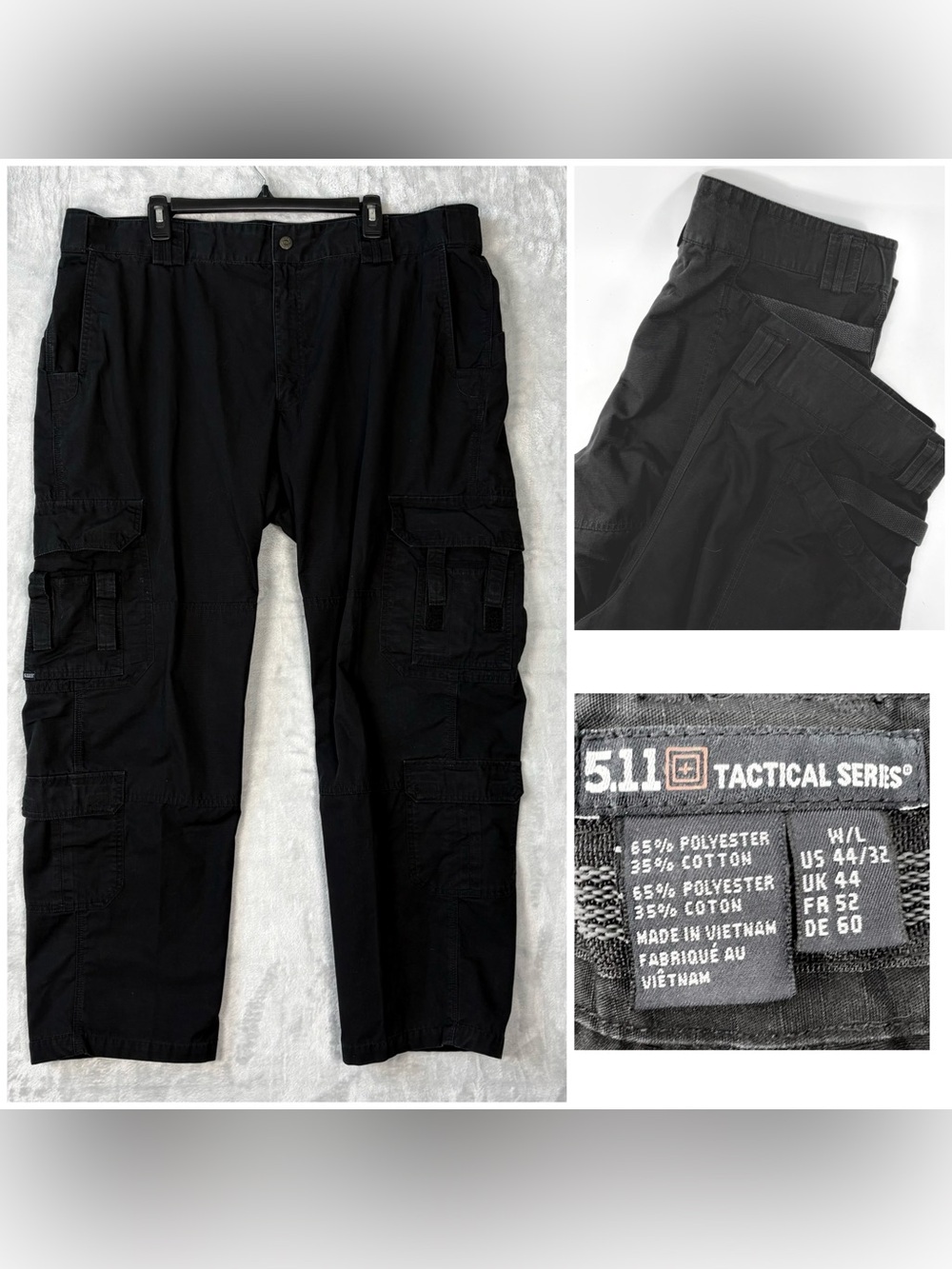 2 Pair Black 511 Tactical Cargo Pants Mens 44X32 Work Pants Double Knee Pockets